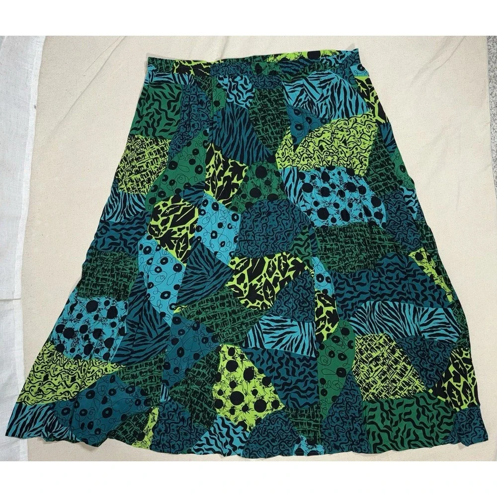 Vintage Diane Von Furstenberg 100% Silk Assets Green Maxi Skirt‎ Women's 2X